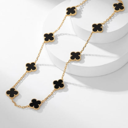 [Super Jewellery]CLOVER 10 MOTIFS ONYX NECKLACE