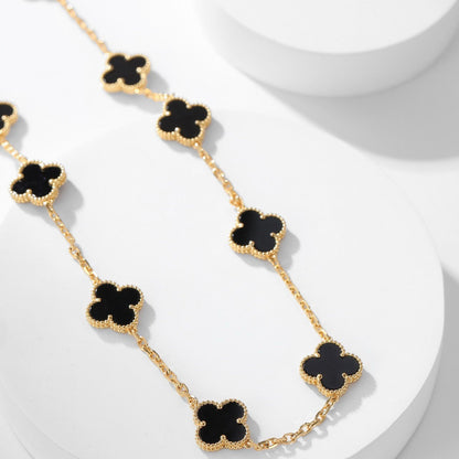 [Super Jewellery]CLOVER 10 MOTIFS ONYX NECKLACE