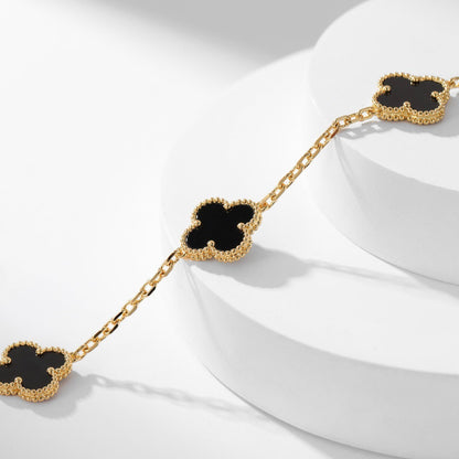 [Super Jewellery]CLOVER 10 MOTIFS ONYX NECKLACE