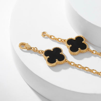 [Super Jewellery]CLOVER 10 MOTIFS ONYX NECKLACE