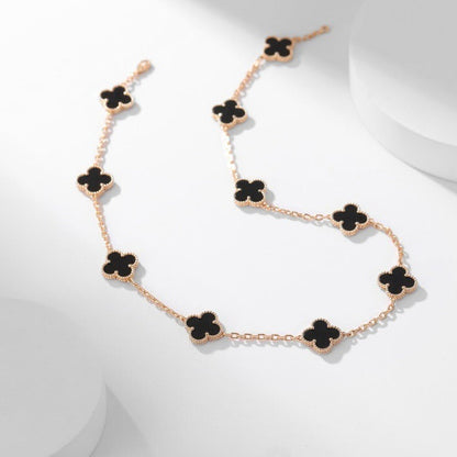 [Super Jewellery]CLOVER 10 MOTIFS ONYX NECKLACE