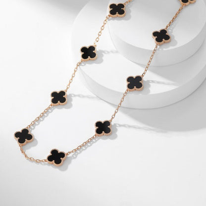 [Super Jewellery]CLOVER 10 MOTIFS ONYX NECKLACE