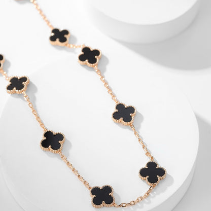 [Super Jewellery]CLOVER 10 MOTIFS ONYX NECKLACE