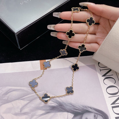 [Super Jewellery]CLOVER 10 MOTIFS ONYX NECKLACE