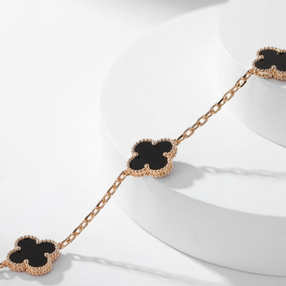 [Super Jewellery]CLOVER 10 MOTIFS ONYX NECKLACE