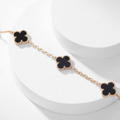 [Super Jewellery]CLOVER 10 MOTIFS ONYX NECKLACE