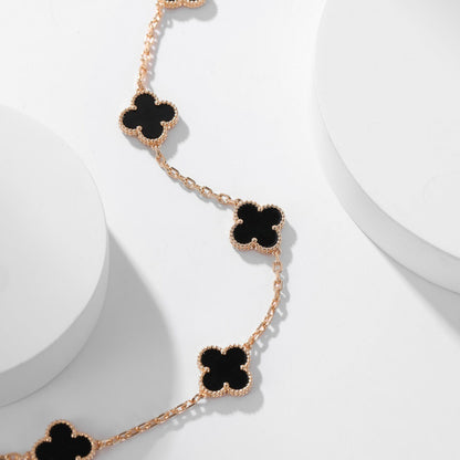 [Super Jewellery]CLOVER 10 MOTIFS ONYX NECKLACE