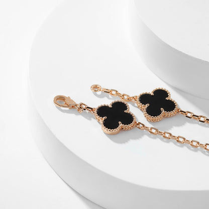 [Super Jewellery]CLOVER 10 MOTIFS ONYX NECKLACE
