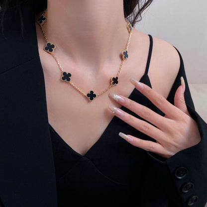 [Super Jewellery]CLOVER 10 MOTIFS ONYX NECKLACE
