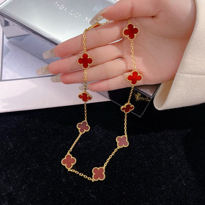 [Super Jewellery]CLOVER 10 MOTIFS CARNELIAN NECKLACE