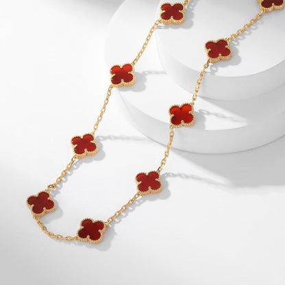 [Super Jewellery]CLOVER 10 MOTIFS CARNELIAN NECKLACE