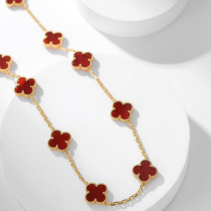 [Super Jewellery]CLOVER 10 MOTIFS CARNELIAN NECKLACE