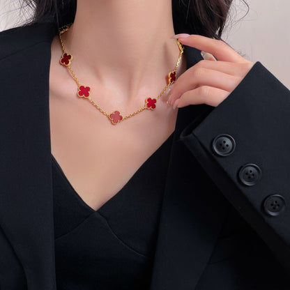 [Super Jewellery]CLOVER 10 MOTIFS CARNELIAN NECKLACE