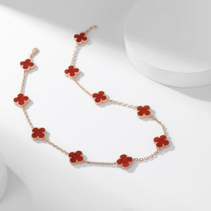[Super Jewellery]CLOVER 10 MOTIFS CARNELIAN NECKLACE