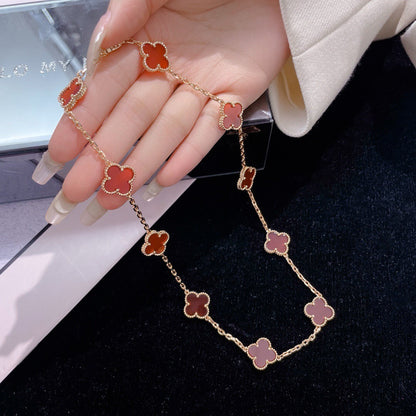 [Super Jewellery]CLOVER 10 MOTIFS CARNELIAN NECKLACE