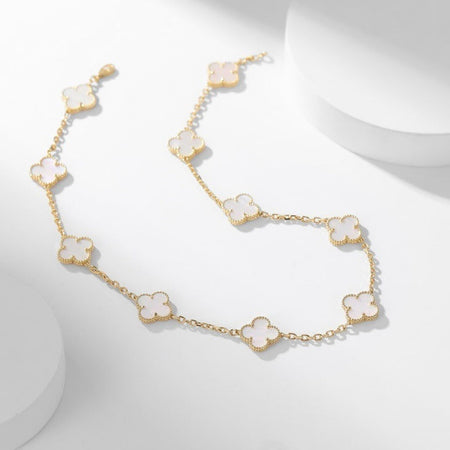 [Super Jewellery]CLOVER 10 MOTIFS WHITE MOTHER OF PEARL NECKLACE