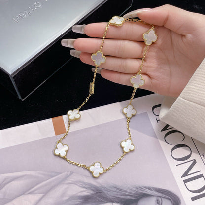 [Super Jewellery]CLOVER 10 MOTIFS WHITE MOTHER OF PEARL NECKLACE