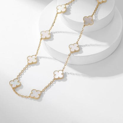 [Super Jewellery]CLOVER 10 MOTIFS WHITE MOTHER OF PEARL NECKLACE
