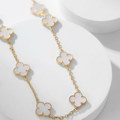 [Super Jewellery]CLOVER 10 MOTIFS WHITE MOTHER OF PEARL NECKLACE