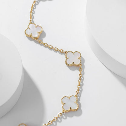 [Super Jewellery]CLOVER 10 MOTIFS WHITE MOTHER OF PEARL NECKLACE
