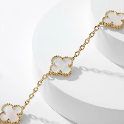 [Super Jewellery]CLOVER 10 MOTIFS WHITE MOTHER OF PEARL NECKLACE