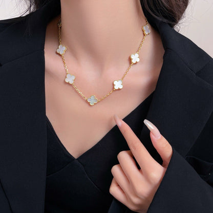 [Super Jewellery]CLOVER 10 MOTIFS WHITE MOTHER OF PEARL NECKLACE