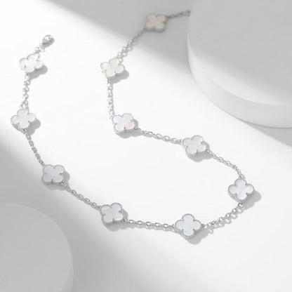 [Super Jewellery]CLOVER 10 MOTIFS WHITE MOTHER OF PEARL NECKLACE