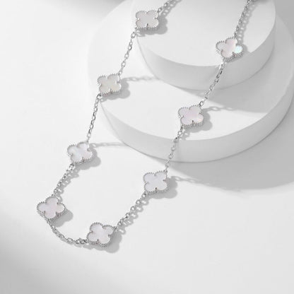 [Super Jewellery]CLOVER 10 MOTIFS WHITE MOTHER OF PEARL NECKLACE
