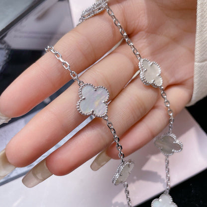 [Super Jewellery]CLOVER 10 MOTIFS WHITE MOTHER OF PEARL NECKLACE