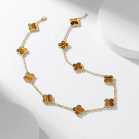 [Super Jewellery]CLOVER 10 MOTIFS TIGER EYE NECKLACE