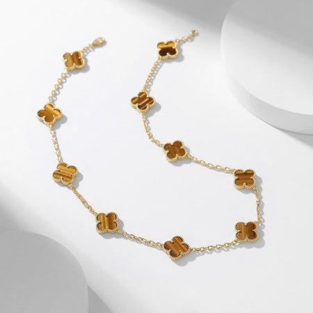 [Super Jewellery]CLOVER 10 MOTIFS TIGER EYE NECKLACE