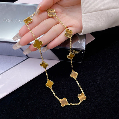 [Super Jewellery]CLOVER 10 MOTIFS TIGER EYE NECKLACE