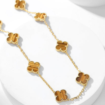 [Super Jewellery]CLOVER 10 MOTIFS TIGER EYE NECKLACE