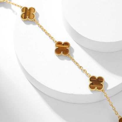 [Super Jewellery]CLOVER 10 MOTIFS TIGER EYE NECKLACE