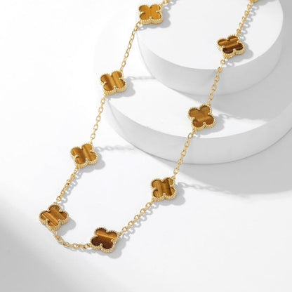 [Super Jewellery]CLOVER 10 MOTIFS TIGER EYE NECKLACE