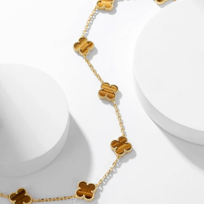 [Super Jewellery]CLOVER 10 MOTIFS TIGER EYE NECKLACE