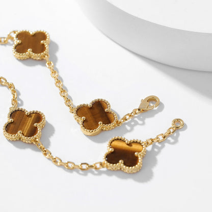 [Super Jewellery]CLOVER 10 MOTIFS TIGER EYE NECKLACE