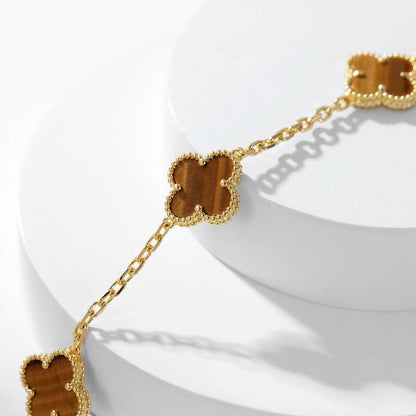 [Super Jewellery]CLOVER 10 MOTIFS TIGER EYE NECKLACE