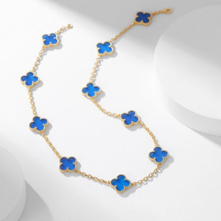 [Super Jewellery]CLOVER 10 MOTIFS BLUE AGATE NECKLACE