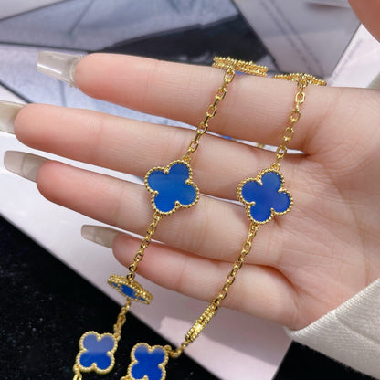 [Super Jewellery]CLOVER 10 MOTIFS BLUE AGATE NECKLACE