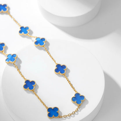 [Super Jewellery]CLOVER 10 MOTIFS BLUE AGATE NECKLACE