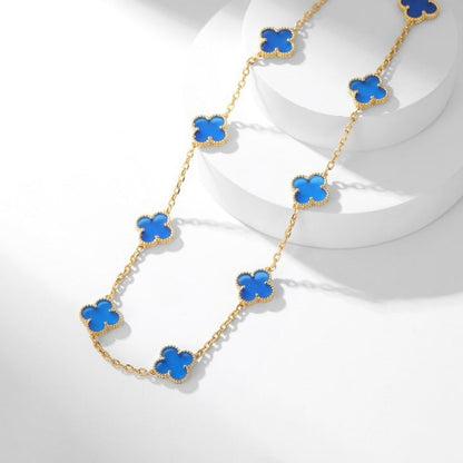 [Super Jewellery]CLOVER 10 MOTIFS BLUE AGATE NECKLACE