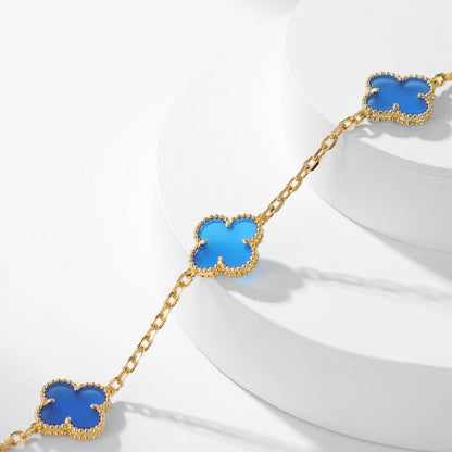 [Super Jewellery]CLOVER 10 MOTIFS BLUE AGATE NECKLACE