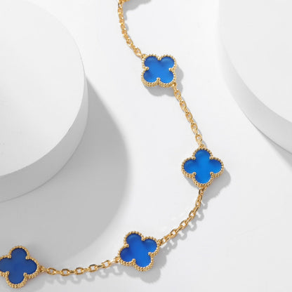 [Super Jewellery]CLOVER 10 MOTIFS BLUE AGATE NECKLACE