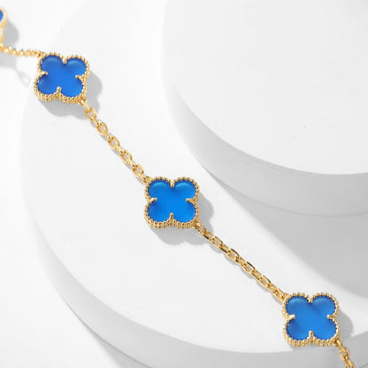 [Super Jewellery]CLOVER 10 MOTIFS BLUE AGATE NECKLACE