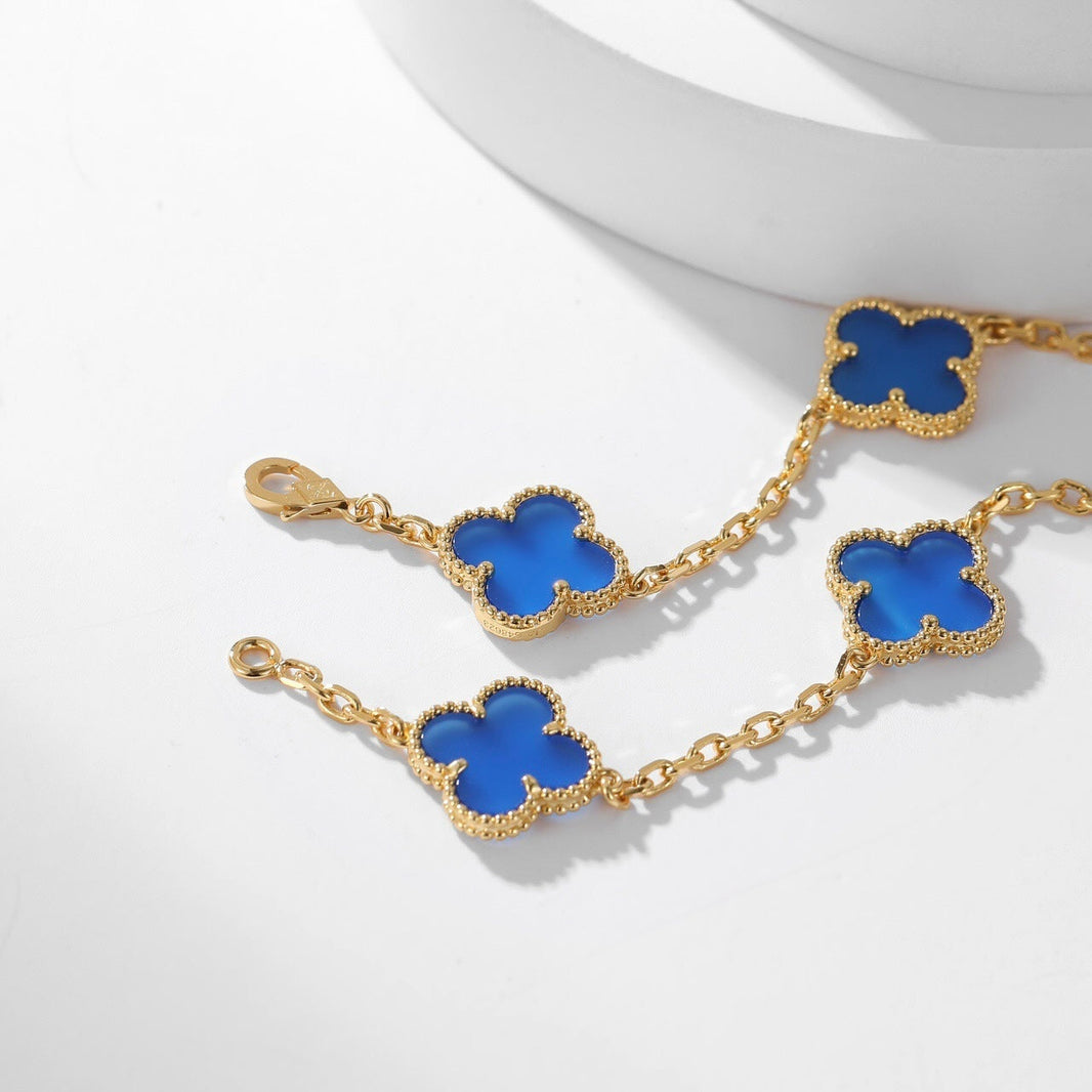 [Super Jewellery]CLOVER 10 MOTIFS BLUE AGATE NECKLACE
