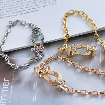 [Super Jewellery]FORCE LARGE HORSESHOE CLASP  METAL BRACELET