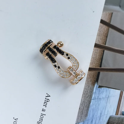 [Super Jewellery]FORCE LARGE HORSESHOE BLACK WHITE DIAMOND BRACELET SILVER