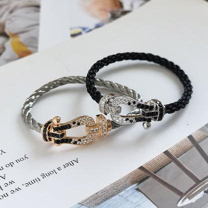 [Super Jewellery]FORCE LARGE HORSESHOE BLACK WHITE DIAMOND BRACELET ROSE GOLD