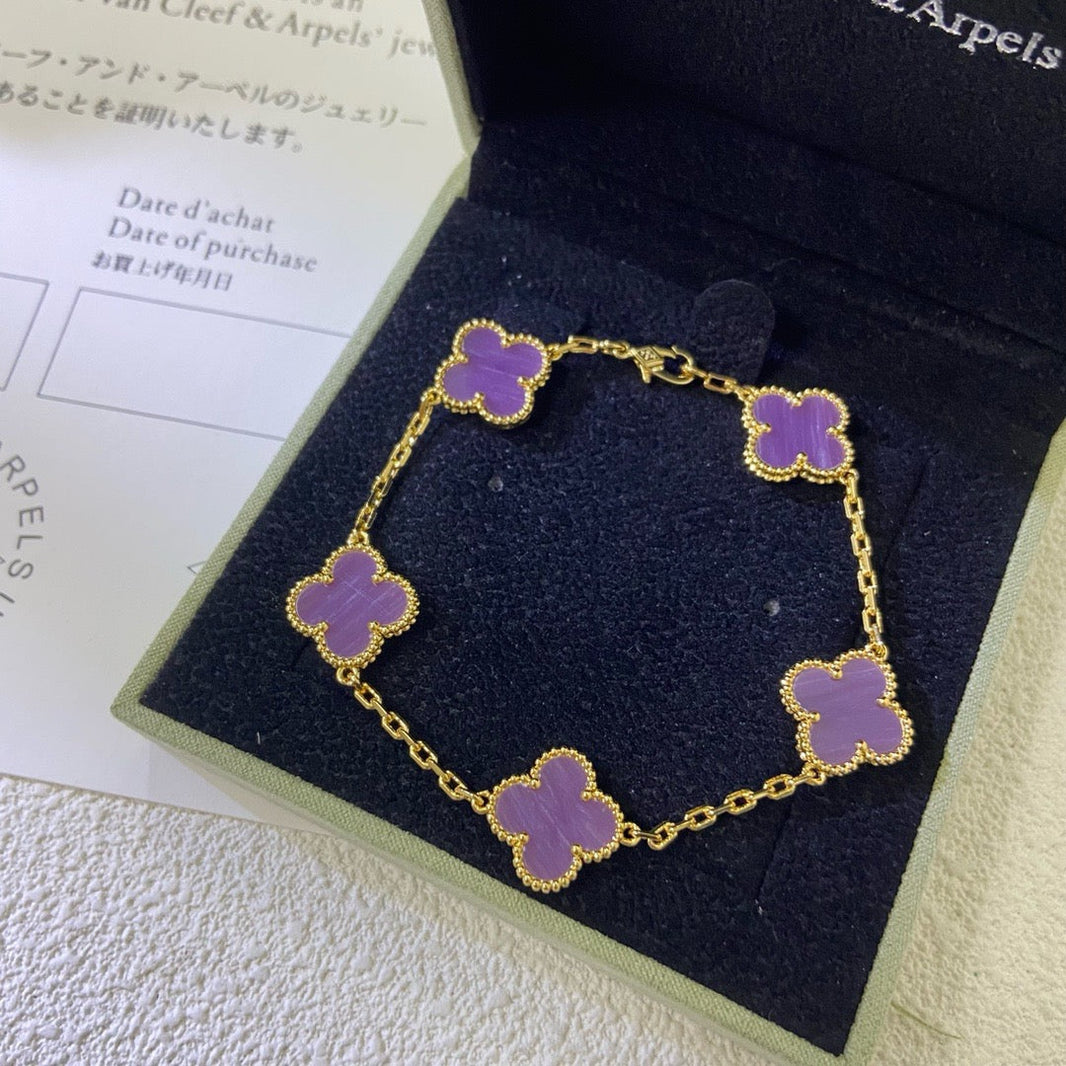 [Super Jewellery]CLOVER  5 MOTIFS  PURPLE VIOLET BRACELET